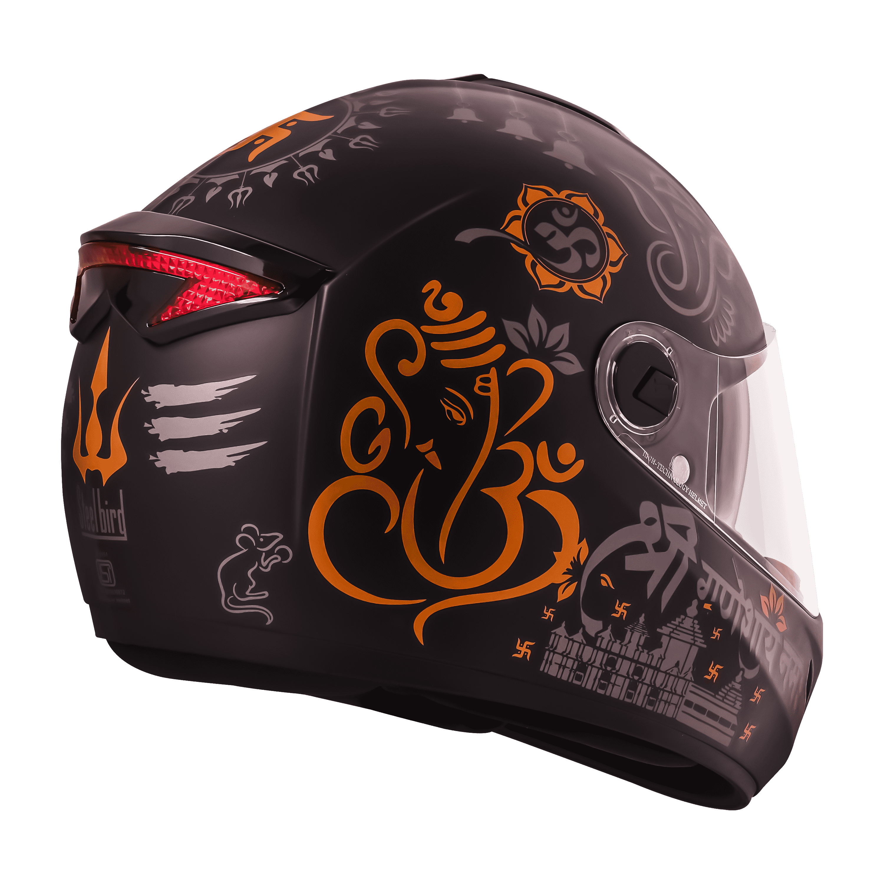 SBH-34 ISS REFLECTIVE SHREE GANESHA GLOSSY BLACK WITH ORANGE